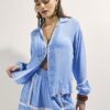 Blue Lace Trim Embroidered Beach Shirt
