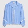 Blue Lace Trim Embroidered Beach Shirt