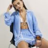 Blue Lace Trim Embroidered Beach Shorts