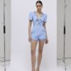 Blue Lace Trimmed Short Sleeve Playsuit