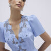Blue Lace Trimmed Short Sleeve Playsuit