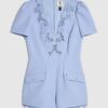 Blue Lace Trimmed Short Sleeve Playsuit