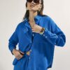 Blue Linen Blend Beach Shirt