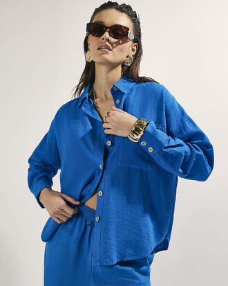 Blue Linen Blend Beach Shirt