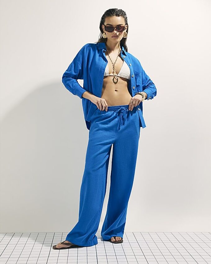 Blue Linen Blend Beach Shirt