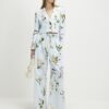 Blue Linen Blend Floral Cropped Blazer