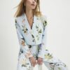 Blue Linen Blend Floral Cropped Blazer