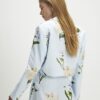 Blue Linen Blend Floral Cropped Blazer