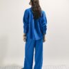 Blue Linen Blend Wide Leg Trousers