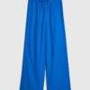Blue Linen Blend Wide Leg Trousers