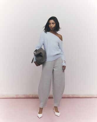 Blue Long Sleeve Asymmetric Fluffy Top