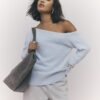Blue Long Sleeve Asymmetric Fluffy Top