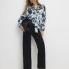 Blue Long Sleeve Floral Print Shirt