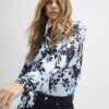 Blue Long Sleeve Floral Print Shirt