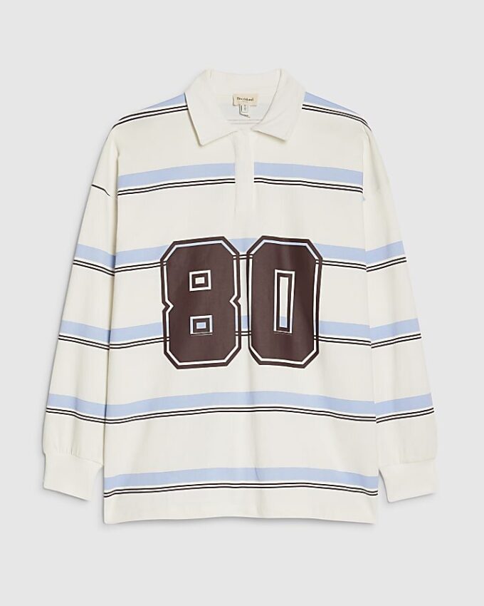 Blue Long Sleeve Stripe Number Sweatshirt