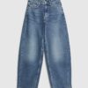 Blue Mid Rise Barrel Leg Jeans