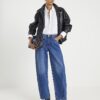 Blue Mid Rise Seamed Barrel Leg Jeans