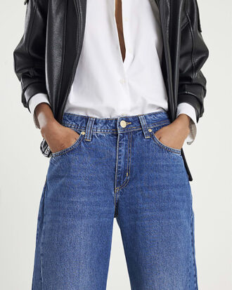 Blue Mid Rise Seamed Barrel Leg Jeans