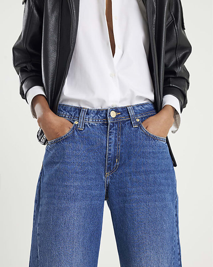 Blue Mid Rise Seamed Barrel Leg Jeans
