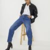 Blue Mid Rise Seamed Barrel Leg Jeans