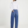 Blue Mid Rise Seamed Barrel Leg Jeans