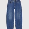 Blue Mid Rise Seamed Barrel Leg Jeans