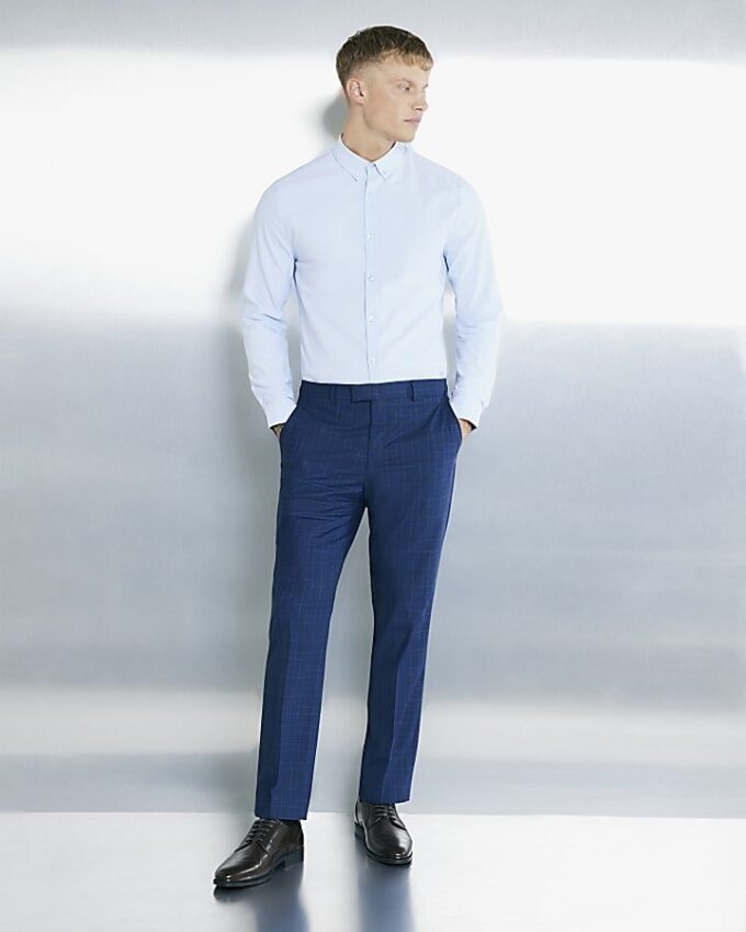 Blue Muscle Fit Textured Formal Shirt
