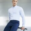 Blue Muscle Fit Textured Formal Shirt