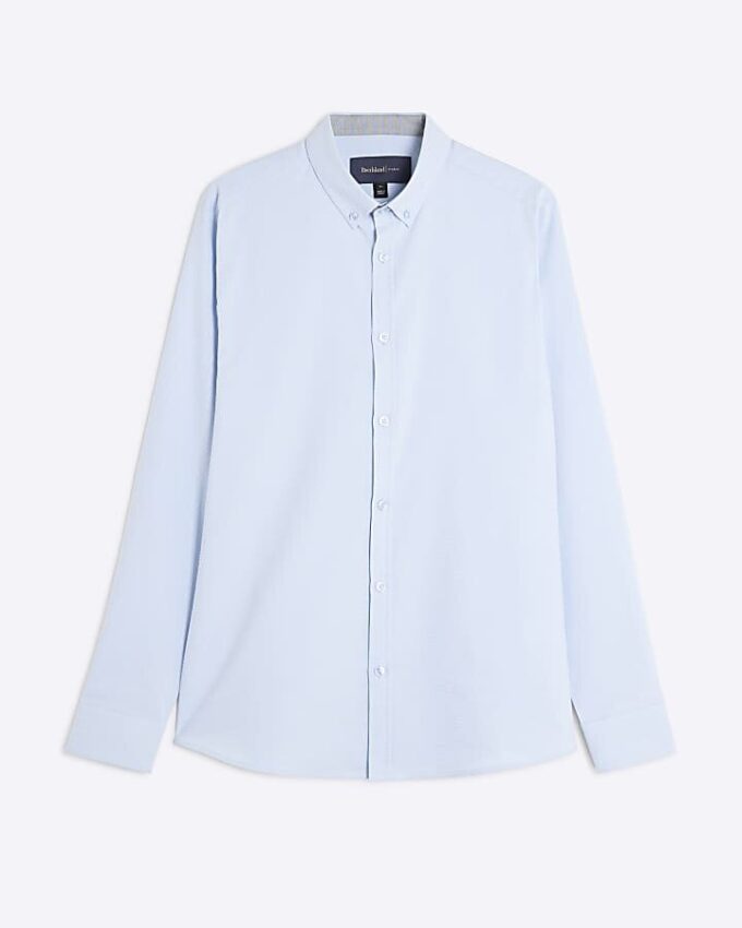 Blue Muscle Fit Textured Formal Shirt