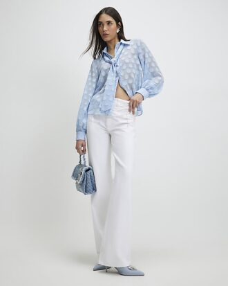 Blue Organza Polka Dot Blouse