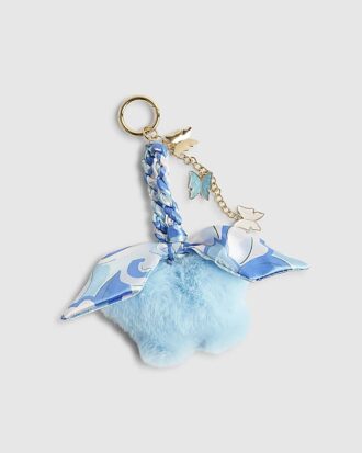 Blue Pom Pom Plaited Scarf Butterfly Charm