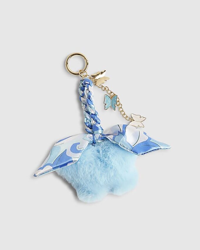Blue Pom Pom Plaited Scarf Butterfly Charm