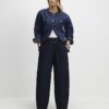 Blue Pull On Barrel Leg Jeans