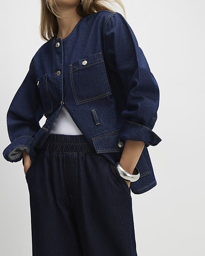 Blue Pull On Barrel Leg Jeans