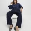 Blue Pull On Barrel Leg Jeans