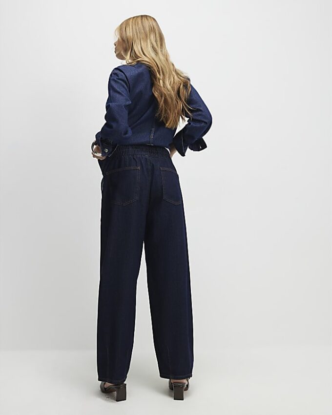Blue Pull On Barrel Leg Jeans