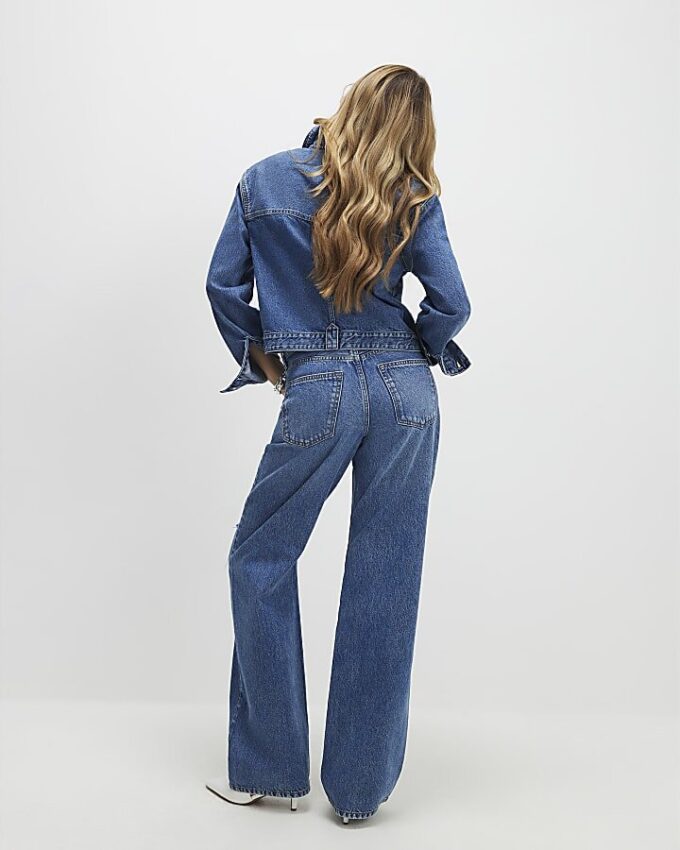 Blue Relaxed Straight Ripped Jeans