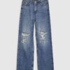 Blue Relaxed Straight Ripped Jeans
