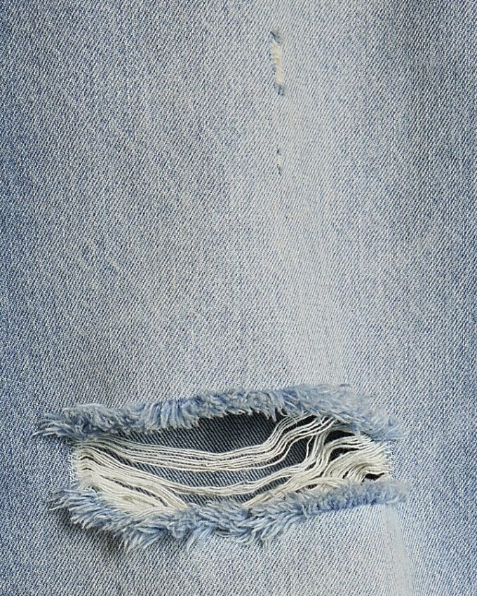 Blue Ripped Relaxed Straight Jeans