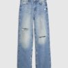 Blue Ripped Relaxed Straight Jeans