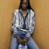 Blue Satin Border Print Shirt