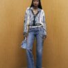 Blue Satin Border Print Shirt