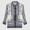 Blue Satin Border Print Shirt