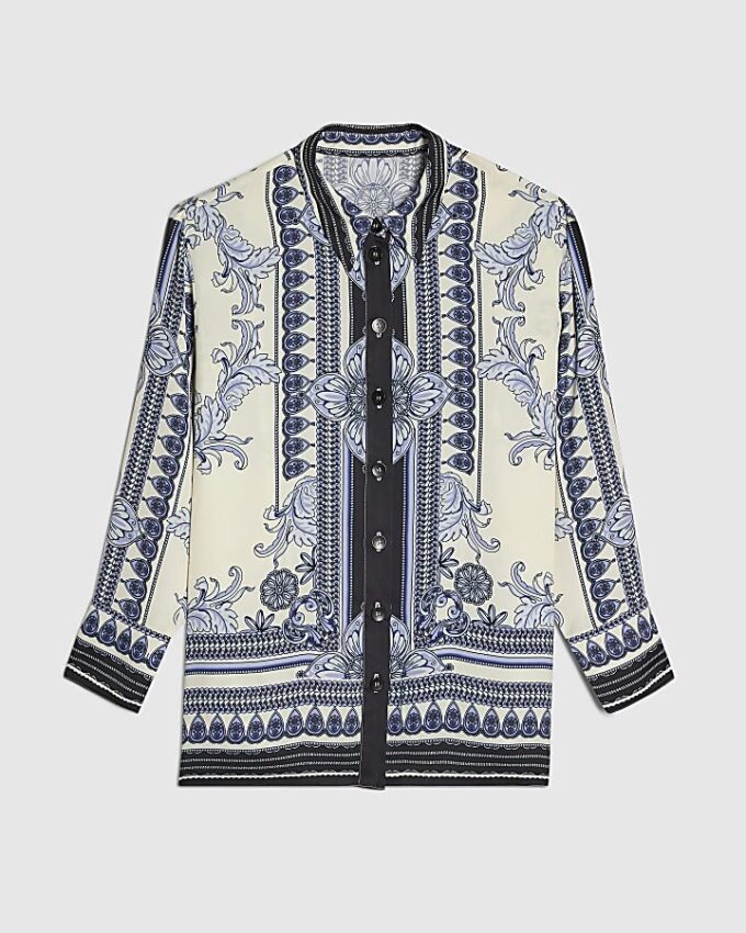 Blue Satin Border Print Shirt