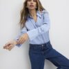 Blue Satin Long Sleeve Slim Fit Shirt