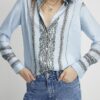 Blue Satin Paisley Print Long Sleeve Shirt