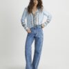 Blue Satin Paisley Print Long Sleeve Shirt