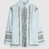 Blue Satin Paisley Print Long Sleeve Shirt