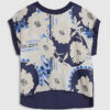 Blue Satin Short Sleeve Floral Print Top