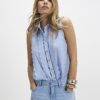 Blue Scallop Sleeveless Blouse